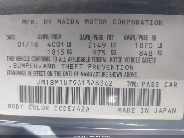 JM1BM1U79G1326362 Mazda Mazda3 I Sport