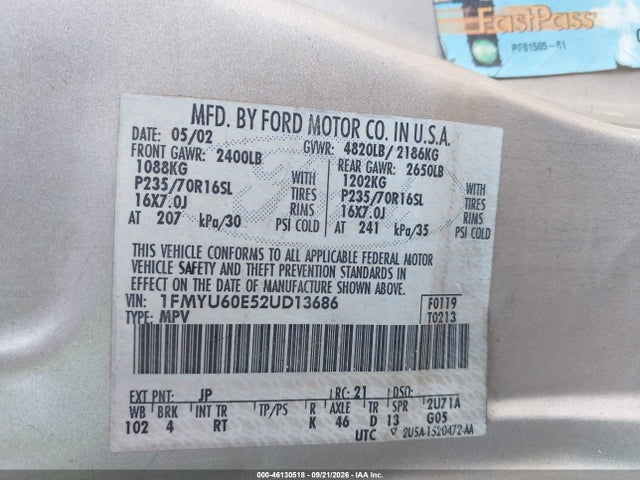 Продаж на аукціоні авто 2002 Ford Explorer Sport, vin: 1FMYU60E52UD13686, номер лоту: 46130518