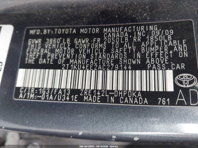 46130523 :رقم المزاد ، 2T1KU4EE2AC279144 vin ، 2010 Toyota Matrix مزاد بيع