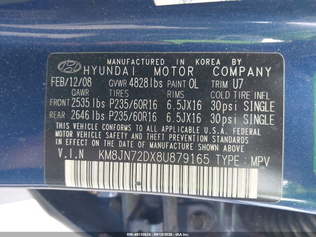 Aukcja sprzedaży 2008 Hyundai Tucson Limited V6/se, vin: KM8JN72DX8U879165, numer aukcji: 46130524