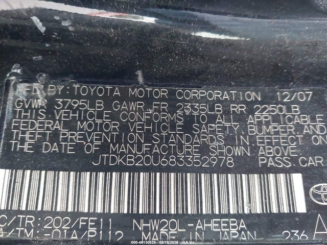46130528 :رقم المزاد ، JTDKB20U683352978 vin ، 2008 Toyota Prius مزاد بيع