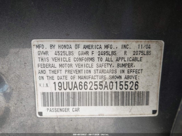 Продажа на аукционе авто 2005 Acura Tl, vin: 19UUA66255A015526, номер лота: 46130537