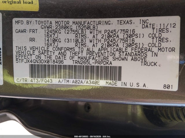 Продаж на аукціоні авто 2013 Toyota Tacoma Prerunner, vin: 5TFJX4GN3DX018496, номер лоту: 46130553
