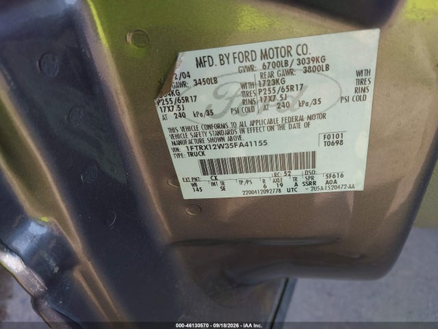 Продаж на аукціоні авто 2005 Ford F-150 Stx/xl/xlt, vin: 1FTRX12W35FA41155, номер лоту: 46130570