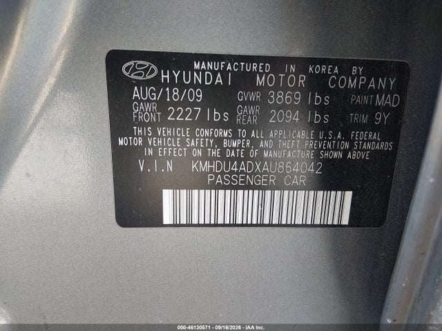 Продажа на аукционе авто 2010 Hyundai Elantra Gls, vin: KMHDU4ADXAU864042, номер лота: 46130571