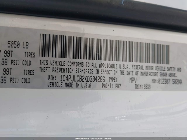 2019 Jeep Cherokee Latitude Fwd მანქანა იყიდება აუქციონზე, vin: 1C4PJLCB2KD384286, აუქციონის ნომერი: 46130578