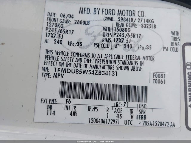 Aukcja sprzedaży 2004 Ford Explorer Limited, vin: 1FMDU85W54ZB34131, numer aukcji: 46130585