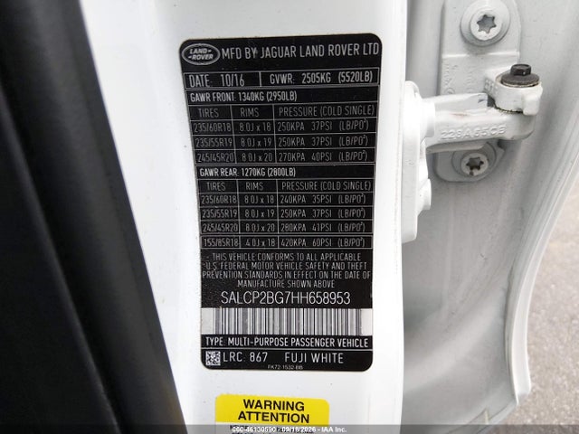 46130590 :رقم المزاد ، SALCP2BG7HH658953 vin ، 2017 Land Rover Discovery Sport Se مزاد بيع
