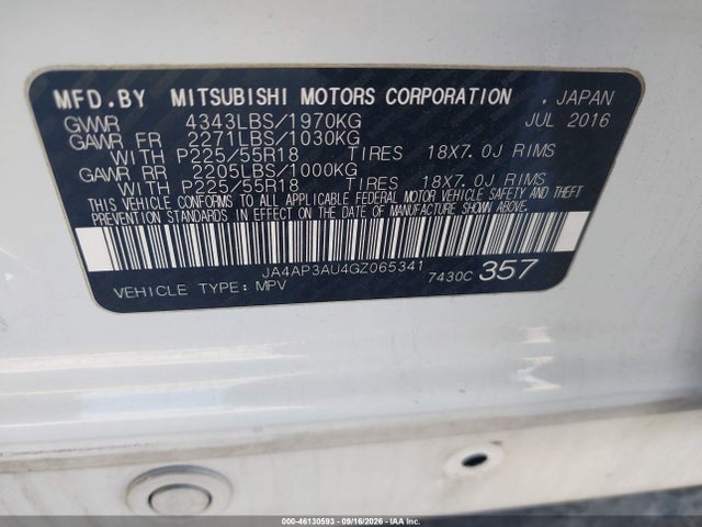 Продаж на аукціоні авто 2016 Mitsubishi Outlander Sport 2.0 Es, vin: JA4AP3AU4GZ065341, номер лоту: 46130593