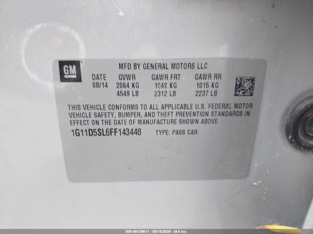 Aukcja sprzedaży 2015 Chevrolet Malibu 2lt, vin: 1G11D5SL6FF143448, numer aukcji: 46130611