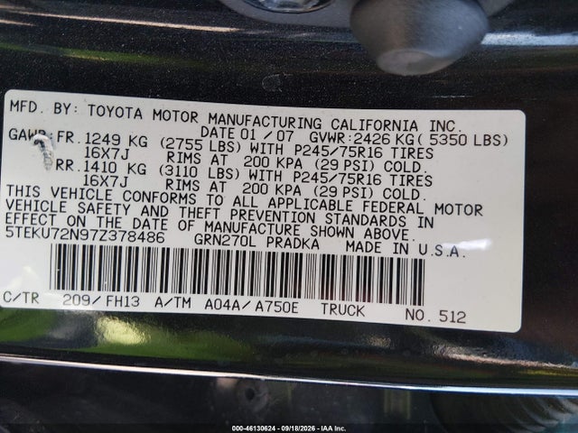 Aukcja sprzedaży 2007 Toyota Tacoma Prerunner V6, vin: 5TEKU72N97Z378486, numer aukcji: 46130624