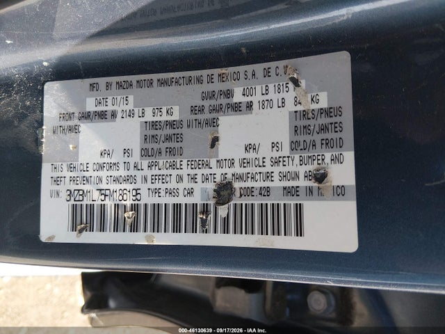 Продажа на аукционе авто 2015 Mazda Mazda3 I Touring, vin: 3MZBM1L75FM186195, номер лота: 46130639