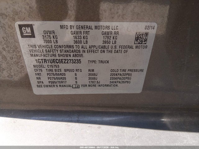 Продажа на аукционе авто 2014 Gmc Sierra 1500 Sle, vin: 1GTR1UEC6EZ273235, номер лота: 46130664