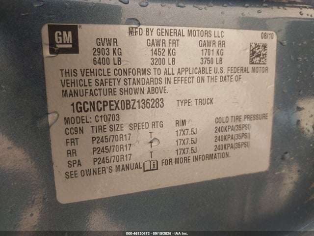 2011 Chevrolet Silverado 1500 Work Truck მანქანა იყიდება აუქციონზე, vin: 1GCNCPEX0BZ136283, აუქციონის ნომერი: 46130672