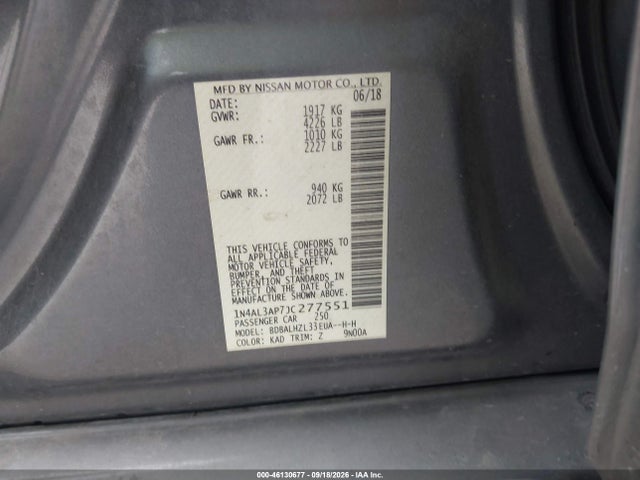 46130677 :رقم المزاد ، 1N4AL3AP7JC277551 vin ، 2018 Nissan Altima 2.5 Sr مزاد بيع