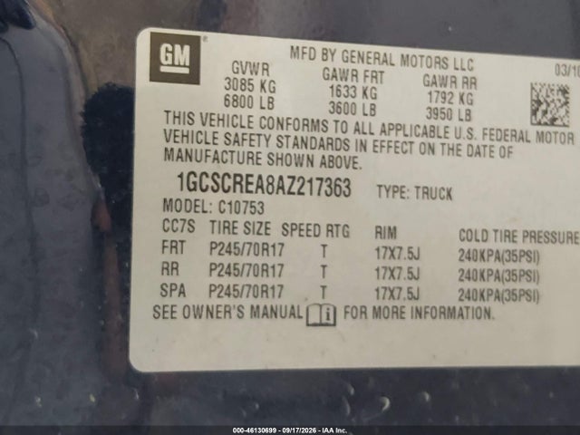 Продажа на аукционе авто 2010 Chevrolet Silverado 1500 Ls, vin: 1GCSCREA8AZ217363, номер лота: 46130699