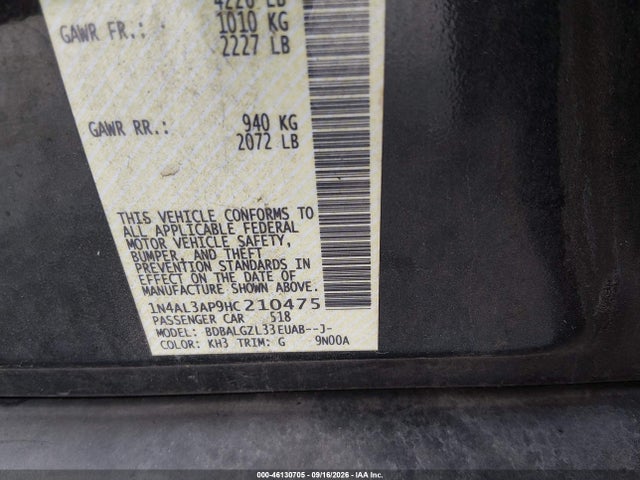 Продажа на аукционе авто 2017 Nissan Altima 2.5 S, vin: 1N4AL3AP9HC210475, номер лота: 46130705