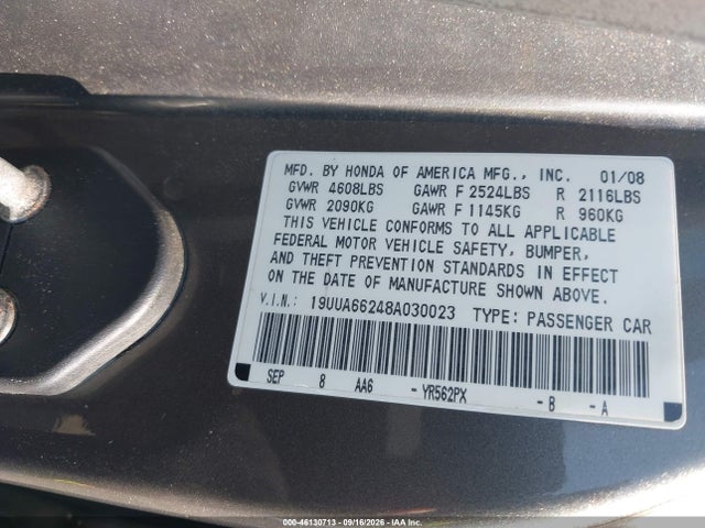 Продаж на аукціоні авто 2008 Acura Tl 3.2, vin: 19UUA66248A030023, номер лоту: 46130713