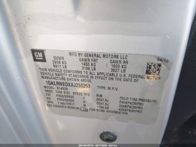 Продаж на аукціоні авто 2010 Gmc Acadia Slt-2, vin: 1GKLRNEDXAJ230253, номер лоту: 46130716