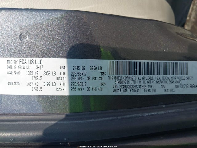 Продаж на аукціоні авто 2017 Dodge Grand Caravan Se, vin: 2C4RDGBG6HR731239, номер лоту: 46130726