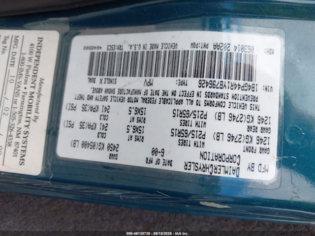 2000 Dodge Grand Caravan Se მანქანა იყიდება აუქციონზე, vin: 1B4GP44R1YB796426, აუქციონის ნომერი: 46130739