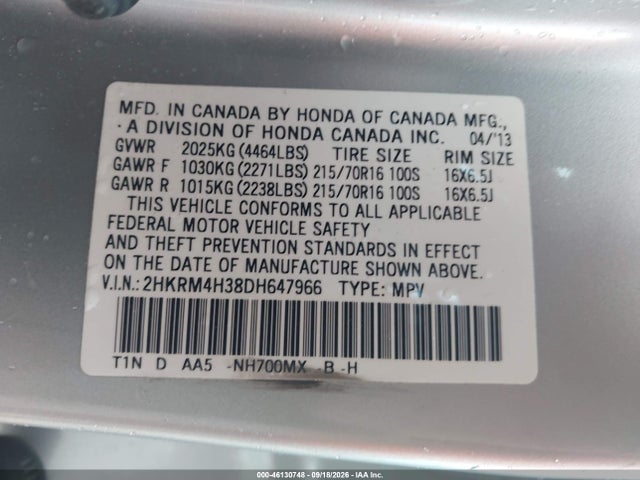 Продаж на аукціоні авто 2013 Honda Cr-v Lx, vin: 2HKRM4H38DH647966, номер лоту: 46130748