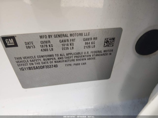 Aukcja sprzedaży 2013 Chevrolet Malibu 1ls, vin: 1G11B5SA5DF353749, numer aukcji: 46130761