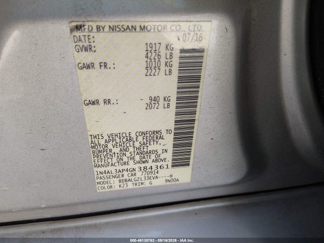 Nissan Altima 2.5 S 2016 1N4AL3AP4GN384361 Image 9