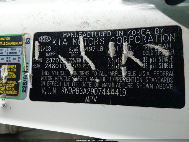 2013 Kia Sportage Lx მანქანა იყიდება აუქციონზე, vin: KNDPB3A29D7444419, აუქციონის ნომერი: 46130765