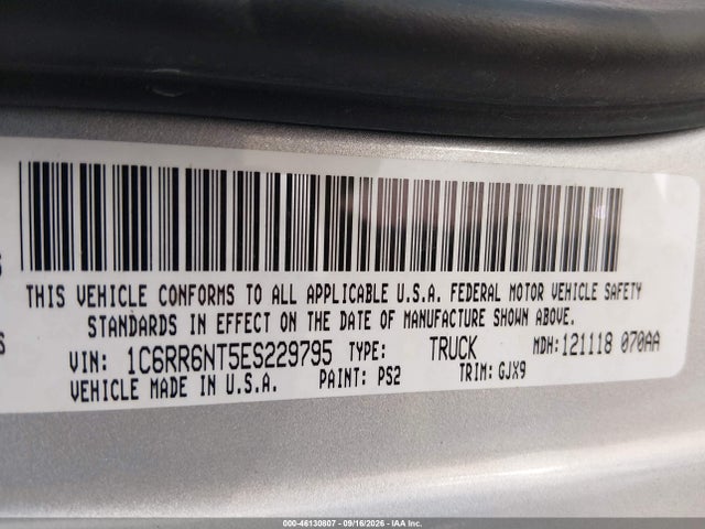 46130807 :رقم المزاد ، 1C6RR6NT5ES229795 vin ، 2014 Ram 1500 Laramie مزاد بيع