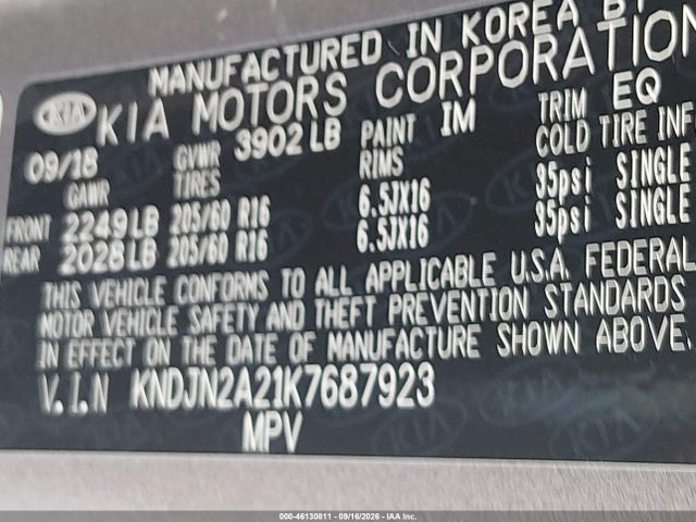 Продажа на аукционе авто 2019 Kia Soul, vin: KNDJN2A21K7687923, номер лота: 46130811
