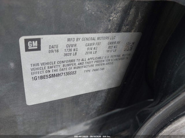46130820 :رقم المزاد ، 1G1BE5SM4H7136683 vin ، 2017 Chevrolet Cruze Lt Auto مزاد بيع