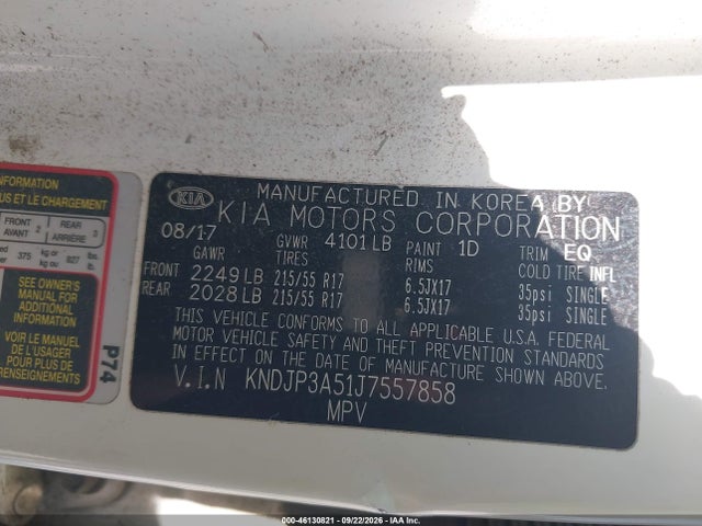 2018 Kia Soul + მანქანა იყიდება აუქციონზე, vin: KNDJP3A51J7557858, აუქციონის ნომერი: 46130821