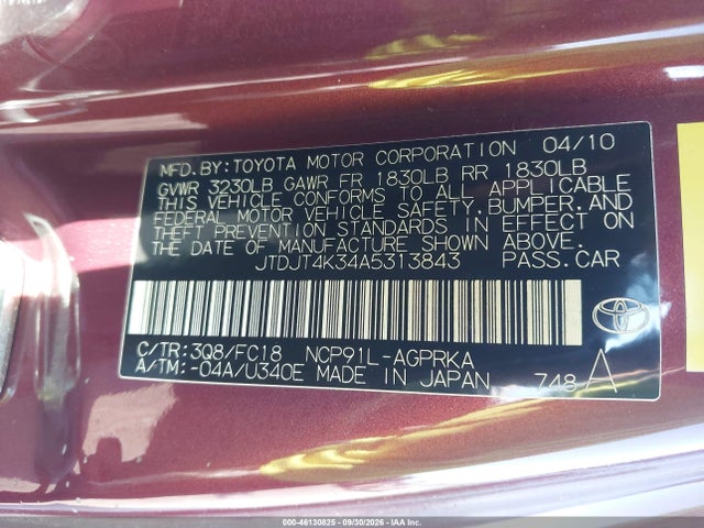 Продажа на аукционе авто 2010 Toyota Yaris, vin: JTDJT4K34A5313843, номер лота: 46130825