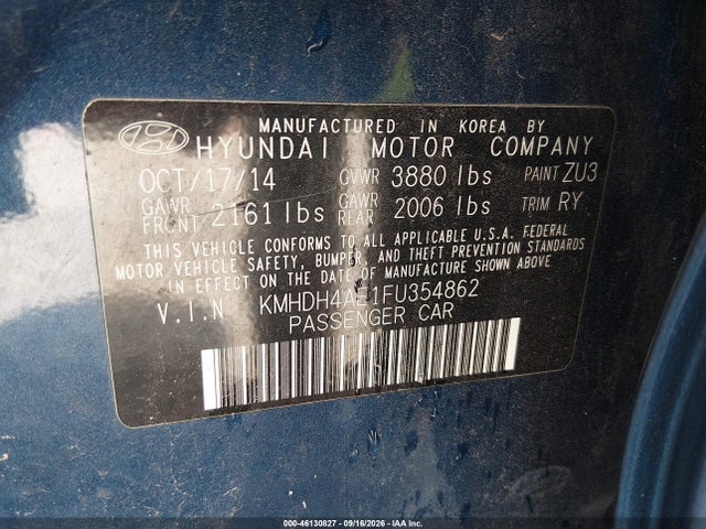 Продажа на аукционе авто 2015 Hyundai Elantra Se, vin: KMHDH4AE1FU354862, номер лота: 46130827
