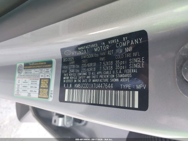 Продажа на аукционе авто 2026 Hyundai Tucson Hybrid Sel Convenience, vin: KM8JCDD1XTU447644, номер лота: 46130834