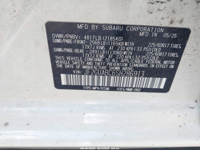 Aukcja sprzedaży 2025 Subaru Crosstrek, vin: JF2GUABC6SH286913, numer aukcji: 46130836