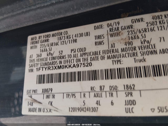 1FTYR3XM0KKA97520 Ford Transit-250