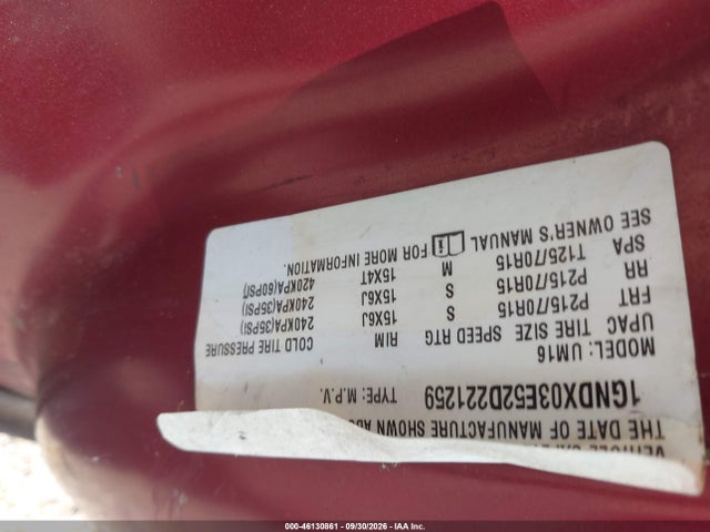 46130861 :رقم المزاد ، 1GNDX03E52D221259 vin ، 2002 Chevrolet Venture Ls 1sc Pkg مزاد بيع