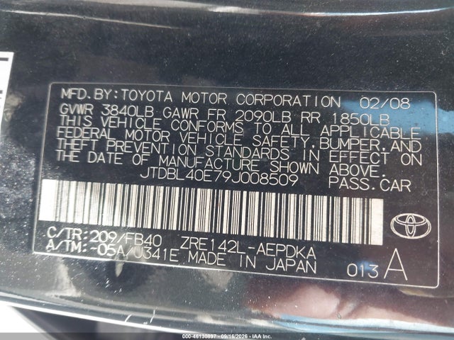 Продаж на аукціоні авто 2009 Toyota Corolla Le, vin: JTDBL40E79J008509, номер лоту: 46130897