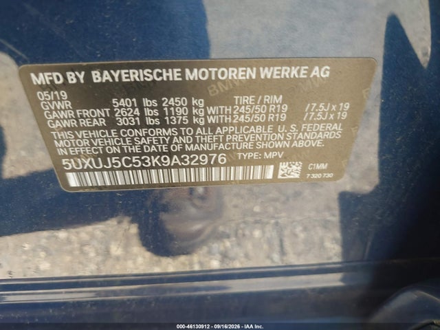 BMW X4 2019 5UXUJ5C53K9A32976 Image 9