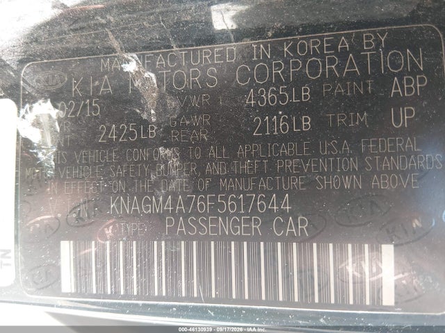 Продажа на аукционе авто 2015 Kia Optima Lx, vin: KNAGM4A76F5617644, номер лота: 46130939