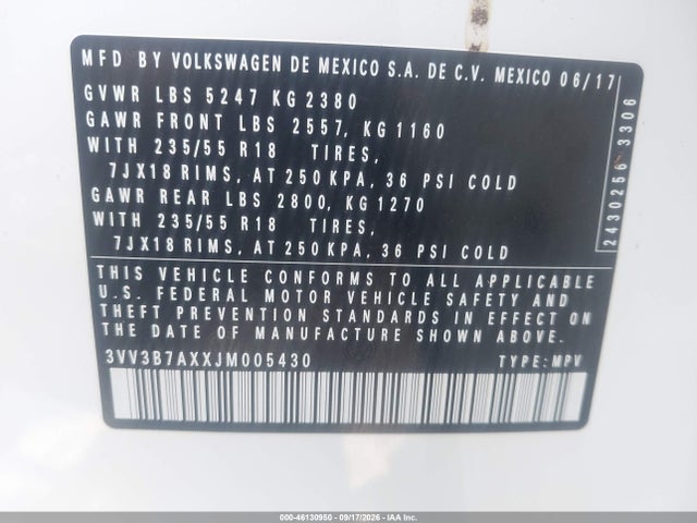 Продажа на аукционе авто 2018 Volkswagen Tiguan 2.0t Se/2.0t Sel, vin: 3VV3B7AXXJM005430, номер лота: 46130950