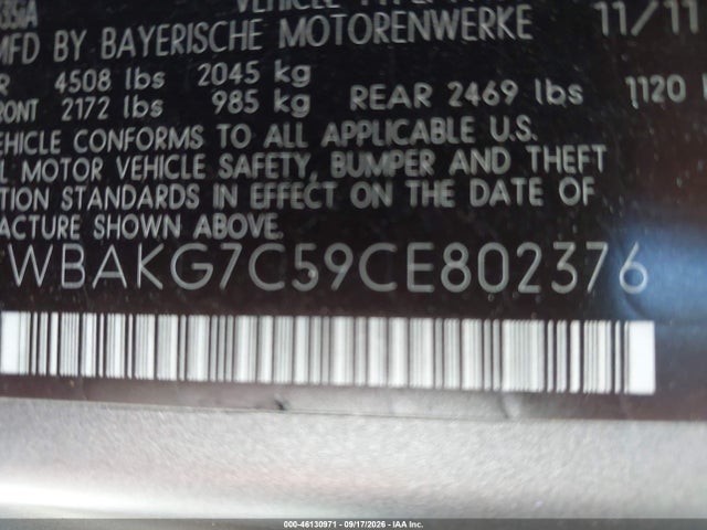 2012 Bmw 335i მანქანა იყიდება აუქციონზე, vin: WBAKG7C59CE802376, აუქციონის ნომერი: 46130971