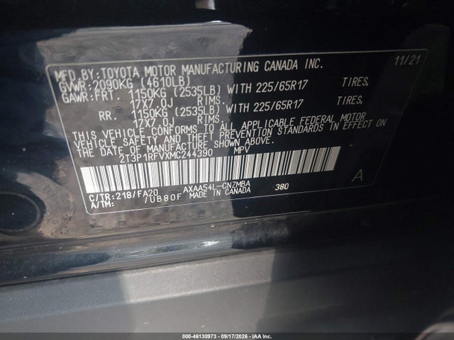 Aukcja sprzedaży 2021 Toyota Rav4 Xle, vin: 2T3P1RFVXMC244390, numer aukcji: 46130973