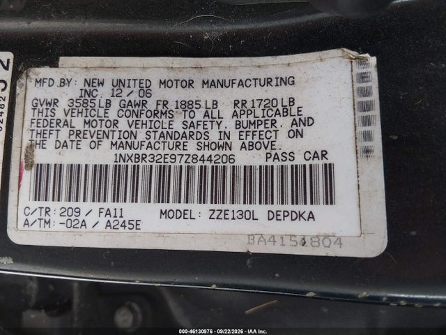 Aukcja sprzedaży 2007 Toyota Corolla Ce, vin: 1NXBR32E97Z844206, numer aukcji: 46130976