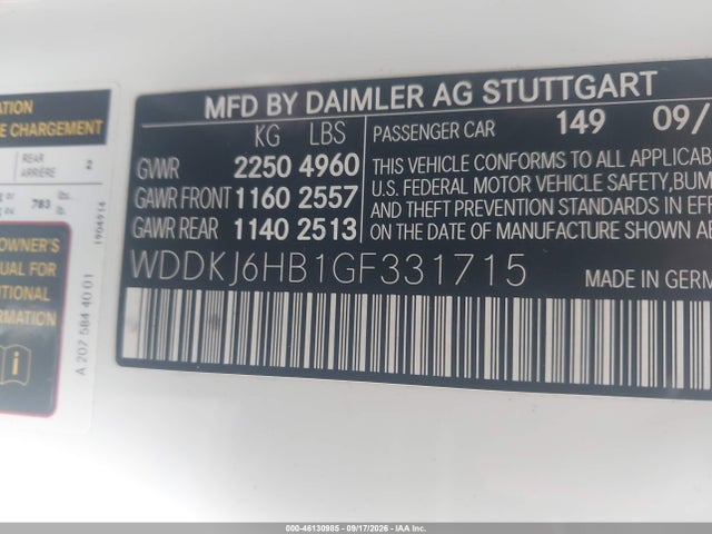 Aukcja sprzedaży 2016 Mercedes-benz E 400 4matic, vin: WDDKJ6HB1GF331715, numer aukcji: 46130985