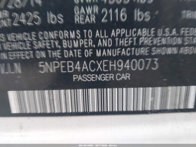 Продаж на аукціоні авто 2014 Hyundai Sonata Gls, vin: 5NPEB4ACXEH940073, номер лоту: 46130993