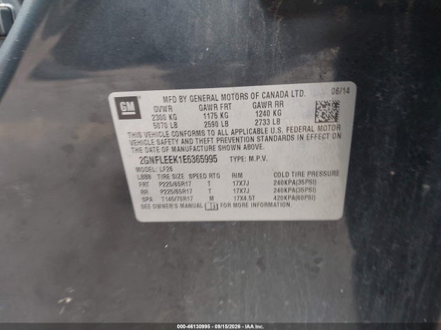 Продажа на аукционе авто 2014 Chevrolet Equinox Ls, vin: 2GNFLEEK1E6365995, номер лота: 46130995