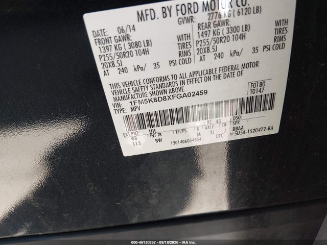 Aukcja sprzedaży 2015 Ford Explorer Xlt, vin: 1FM5K8D8XFGA02459, numer aukcji: 46130997